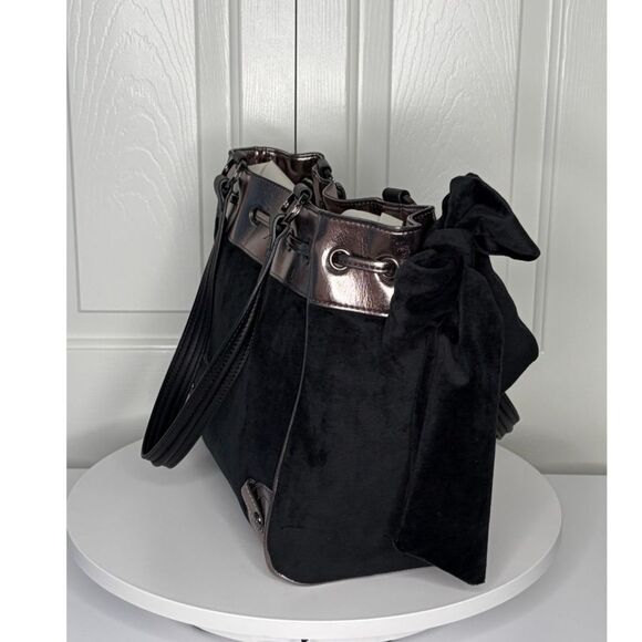 Juicy Couture Classic Scottie Dog Tote Bag Black Velour Metallic Trim HTF Viral - Picture 4 of 15